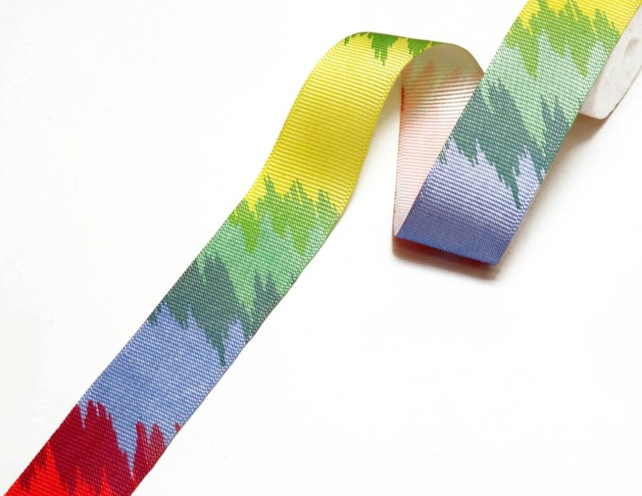 1 Inch Multi Color Zig Zag Printed Grosgrain Ribbon - 10 Meters Roll