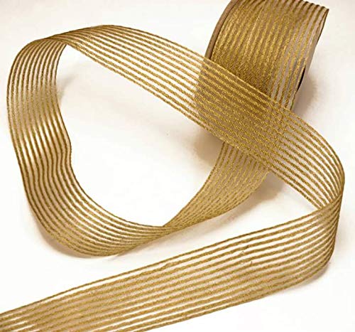1.25 Inch Gold Metallic Stripe Net Gift Wrapping Ribbon - 9 Meters Roll