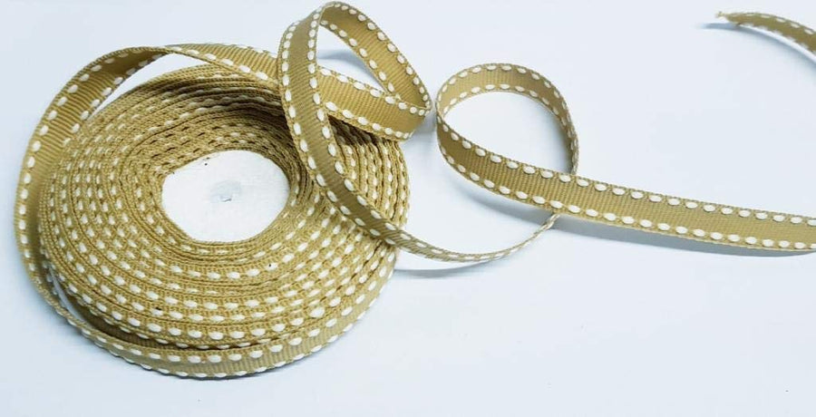 10mm Beige Saddle Stitch Grosgrain Ribbon – 10 Meters Roll