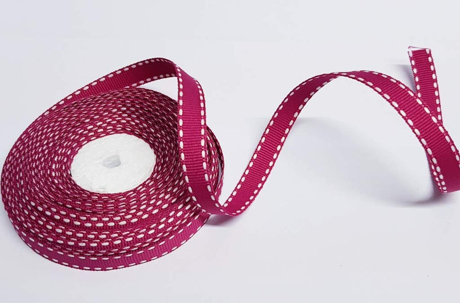 10mm Dark Pink Saddle Stitch Grosgrain Ribbon – 10 Meters Roll