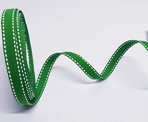 10mm green saddle stitch grosgrain ribbon – 10 meters roll