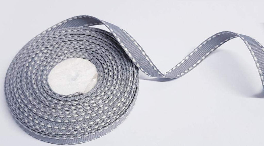 10mm Grey Saddle Stitch Grosgrain Ribbon – 10 Meters Roll