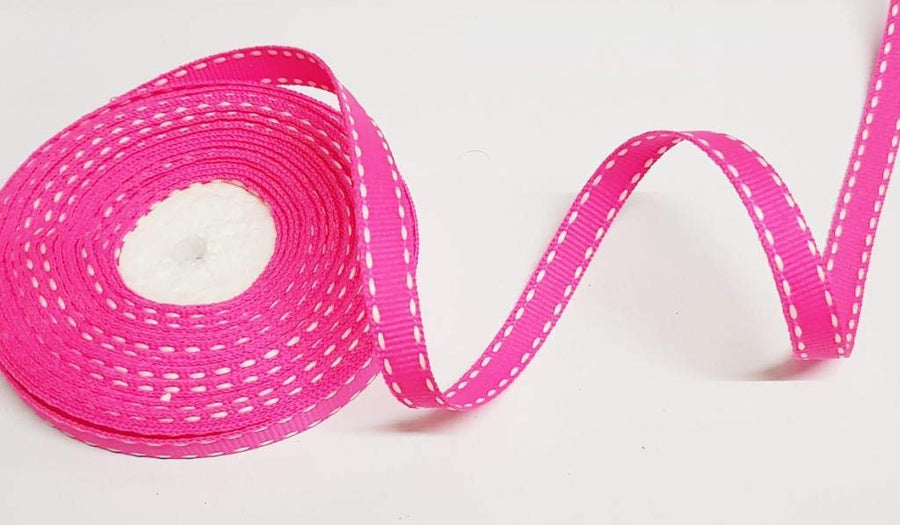 10mm Neon Pink Saddle Stitch Grosgrain Ribbon – 10 Meters Roll