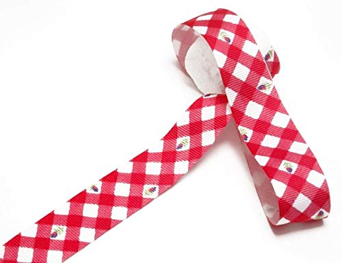 1 Inch Red Checks Printed Grosgrain Ribbon – 10 Meters Roll