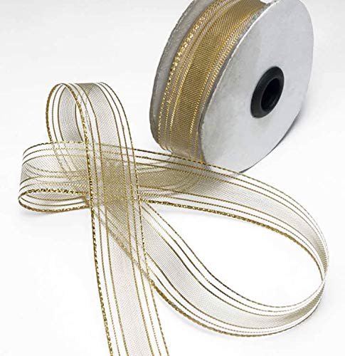 1 Inch Golden Metallic Stripe Gift Wrapping Ribbon - 15 Meters Roll