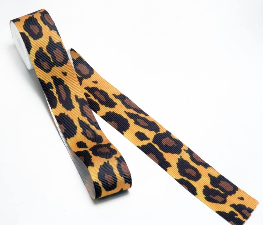 1 Inch Leopard Print Grosgrain Ribbon - 10 Meters Roll