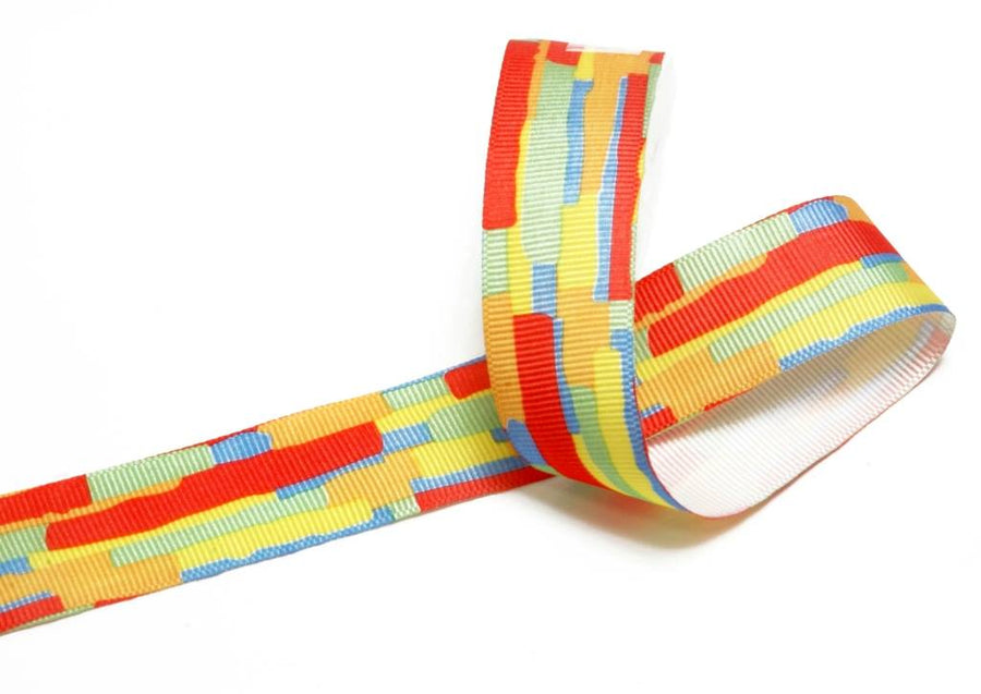 1 Inch Multicolor Brush Strokes Printed Grosgrain Ribbon - 10 Meters Roll