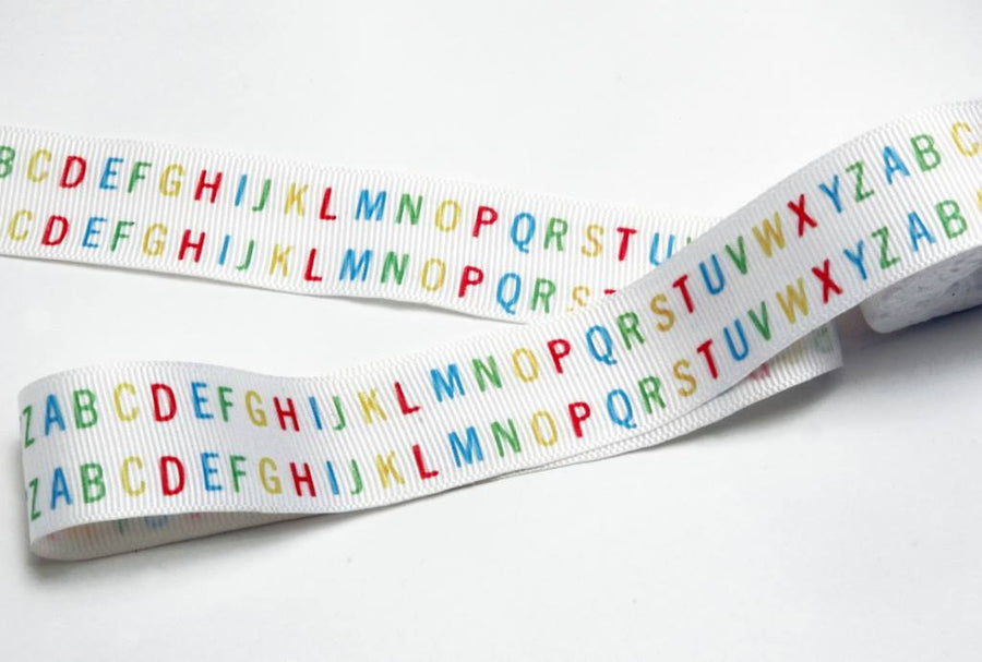 1 Inch Small Alphabets Printed Grosgrain Ribbon – 10 Meters Roll