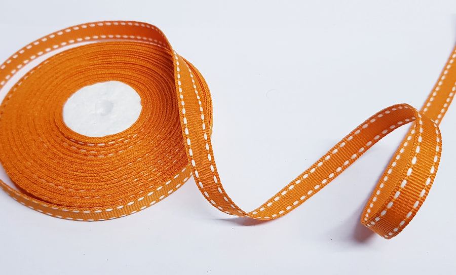 10mm Orange Saddle Stitch Grosgrain Ribbon – 10 Meters Roll