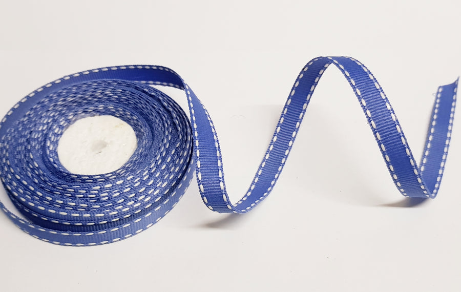 10mm Denim Blue Saddle Stitch Grosgrain Ribbon – 10 Meters Roll