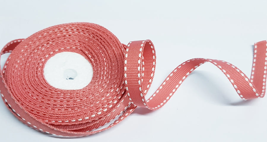 10mm Coral Saddle Stitch Grosgrain Ribbon – 10 Meters Roll