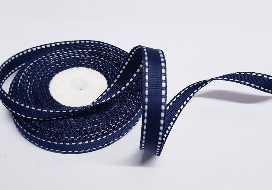 10mm Navy Blue Saddle Stitch Grosgrain Ribbon – 10 Meters Roll
