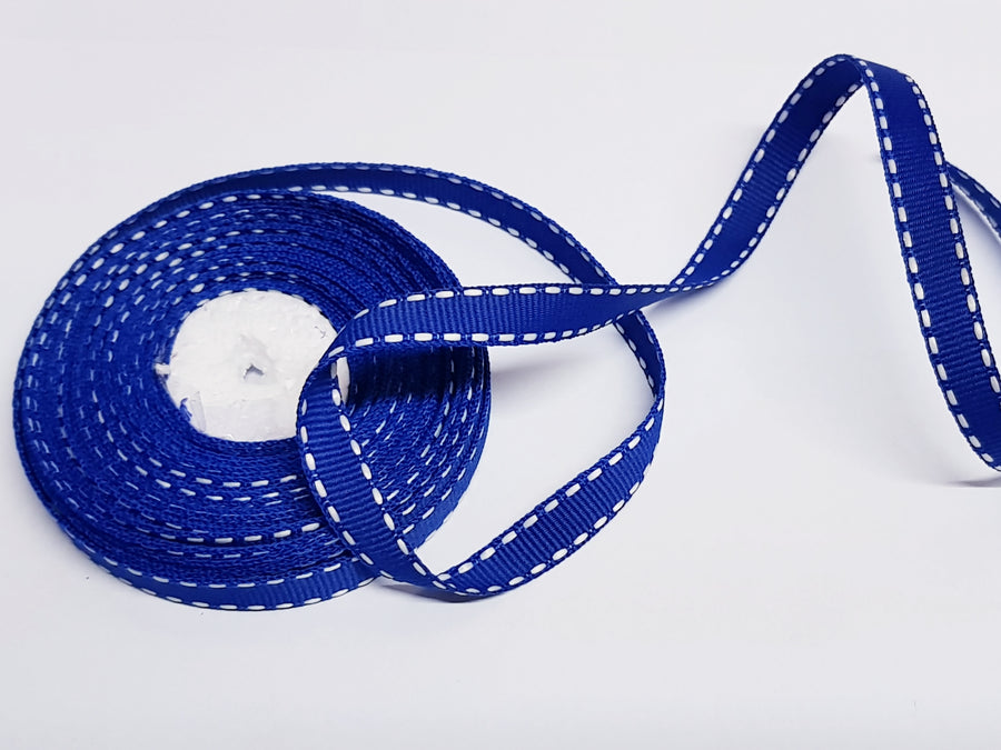 10mm Royal Blue Saddle Stitch Grosgrain Ribbon – 10 Meters Roll