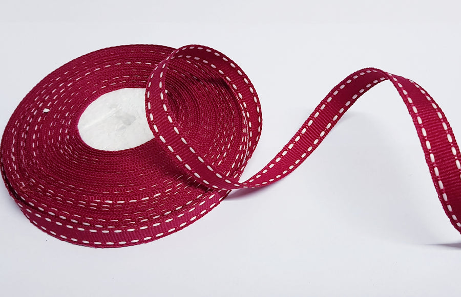10mm Red Saddle Stitch Grosgrain Ribbon – 10 Meters Roll