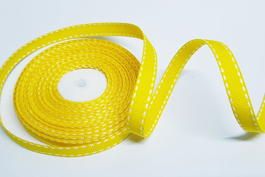 10mm Yellow Saddle Stitch Grosgrain Ribbon – 10 Meters Roll