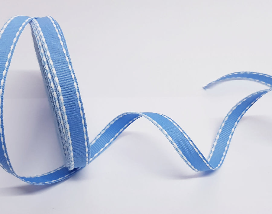 10mm Aqua Blue Saddle Stitch Grosgrain Ribbon - 10 Meters Roll