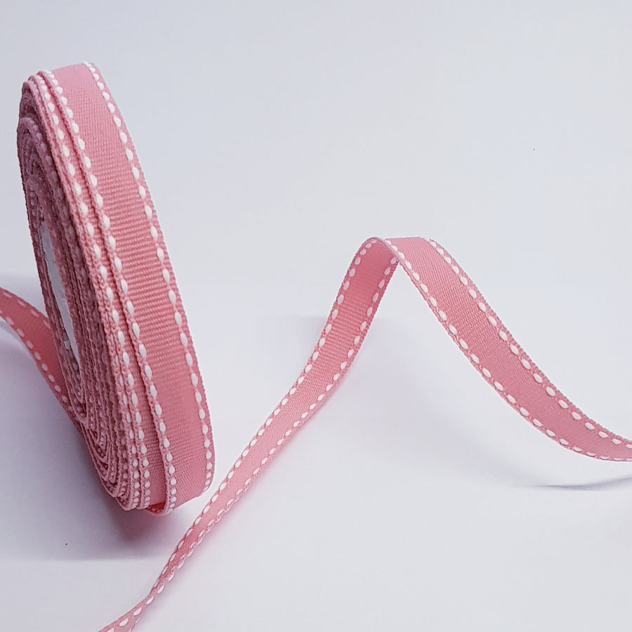 10mm Pink Saddle Stitch Grosgrain Ribbon – 10 Meters Roll