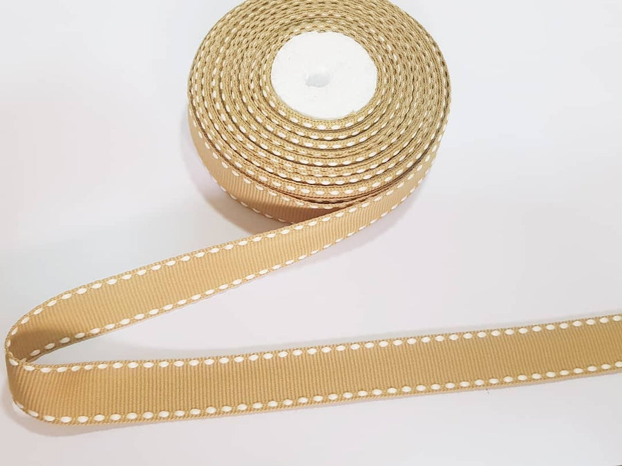 20mm beige saddle stitch grosgrain ribbon - 10 Meters per roll