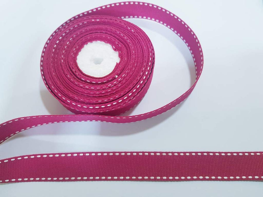 20mm Dark Pink Saddle Stitch Grosgrain Ribbon - 10 Meters Roll