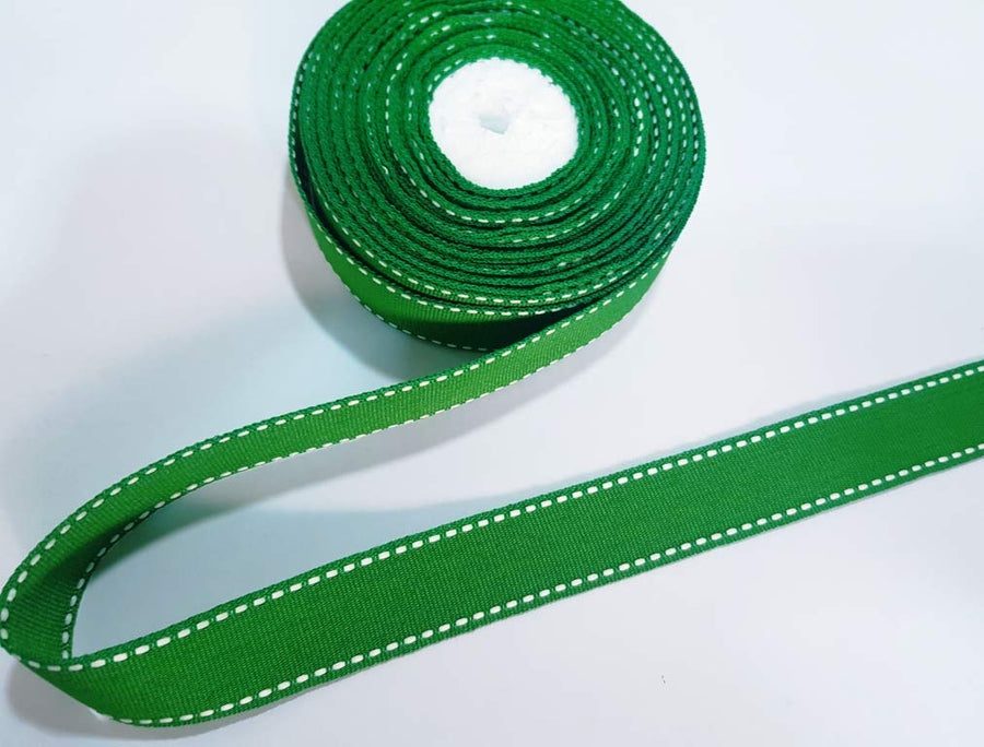 20mm Green Saddle Stitch Grosgrain Ribbon - 10 Meters Roll