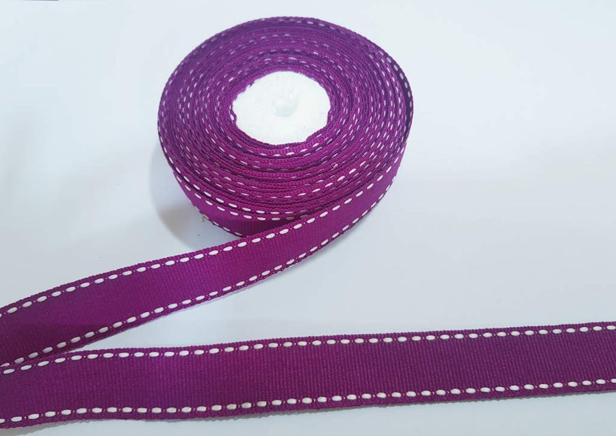 20mm Purple Saddle Stitch Grosgrain Ribbon - 10 Meters Roll