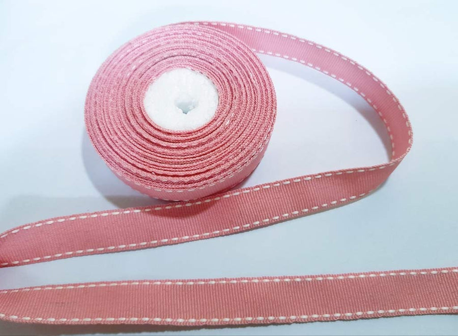 20mm Baby Pink Saddle Stitch Grosgrain Ribbon - 10 Meters Roll