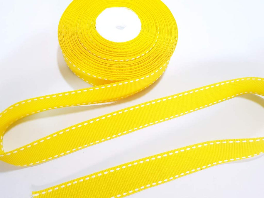20mm Yellow Saddle Stitch Grosgrain Ribbon - 10 Meters Roll