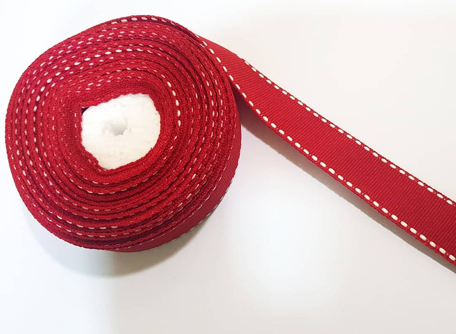 20mm Red Saddle Stitch Grosgrain Ribbon - 10 Meters Roll