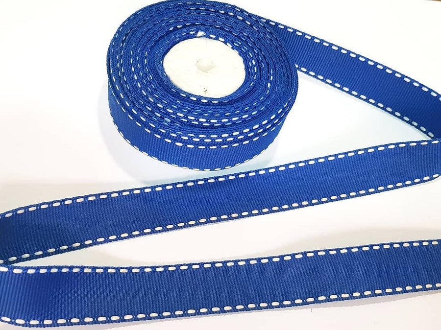 20mm Royal Blue Saddle Stitch Grosgrain Ribbon - 10 Meters Roll