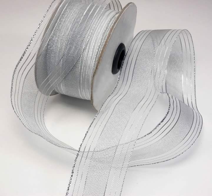 1 Inch Silver Metallic Stripe Gift Wrapping Ribbon - 15 Meters Roll